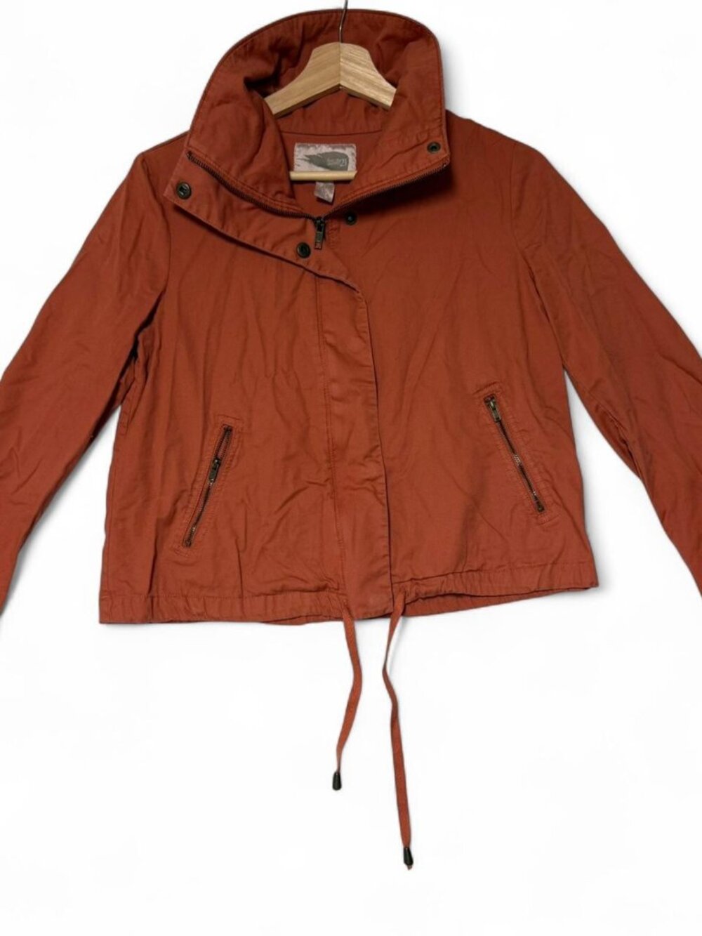 Forever 21 Love21 Jacket Womens Size S Orange Cotton Bottom Drawstring Full Zip